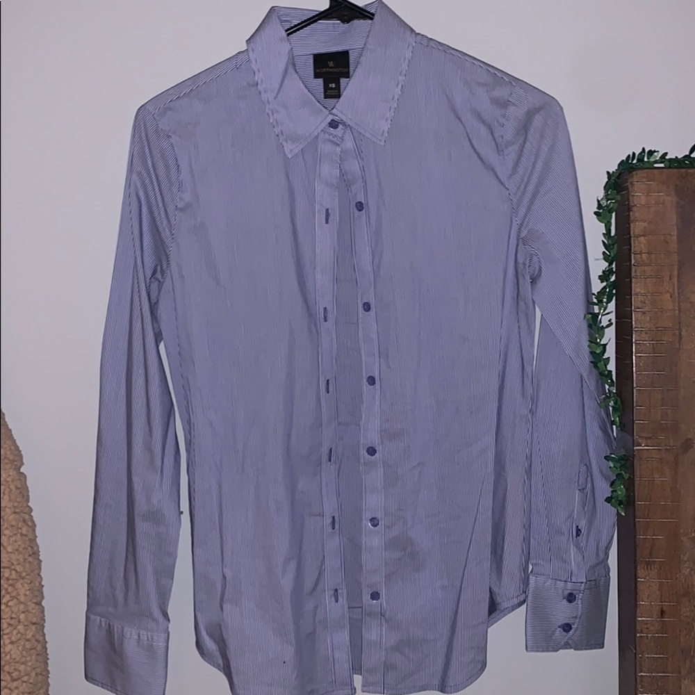 Blue and white stripe button down